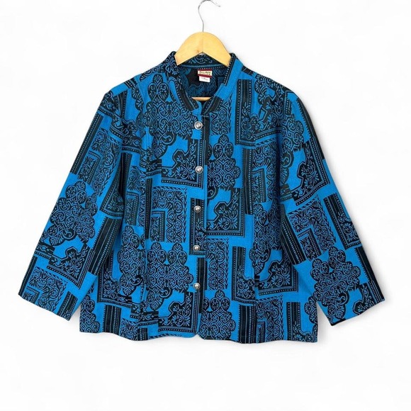 Blue and black paisley button-up jacket with a relaxed fit size xl women - Picture 1 of 5